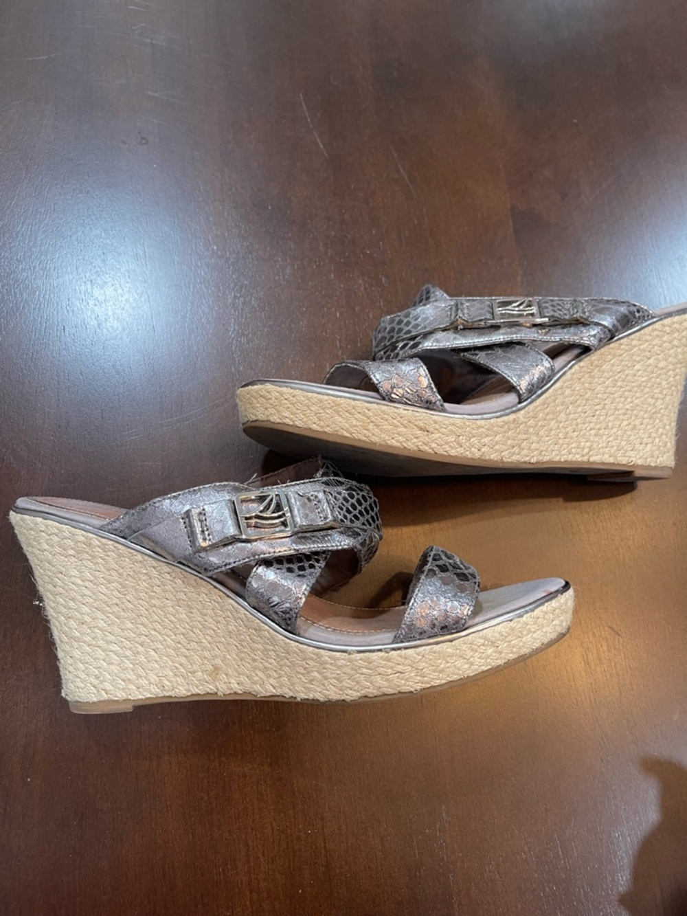 Sperry Women's Metallic Charcoal Snakeskin Espadrille Sandals